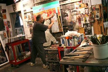 Artist Stephen Holand in his art studio