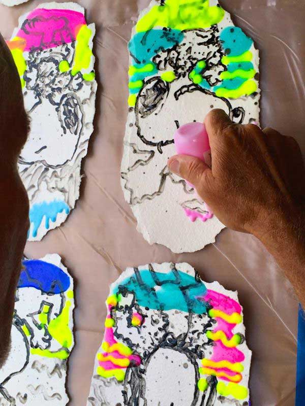 Tom Everhart painting Water Lilies in Tahiti studio