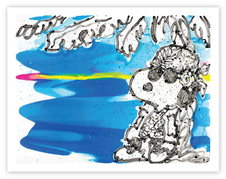 Mister Downtown by artist Tom Everhart. Joe Cool Snoopy wearing sunglasses leaning against a palm tree