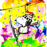 Snoopy on Skilift wearing Skicap by Tom Everhart